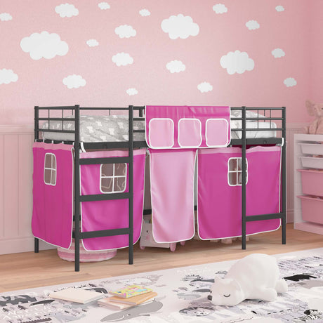 Vidaxl bunkbed voor kinderen met gordijnen zwart en roze 90 x 190 cm