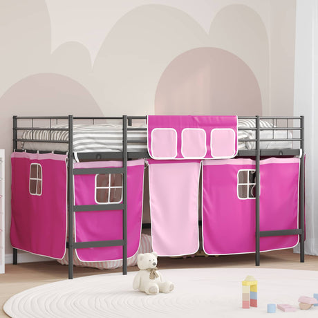 Vidaxl bunkbed voor kinderen met gordijnen zwart en roze 90 x 200 cm