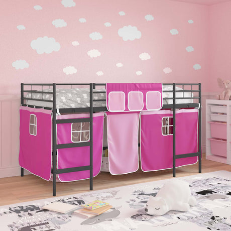 Vidaxl bunkbed voor kinderen met gordijnen zwart en roze 90 x 200 cm