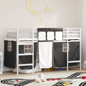 Vidaxl bunkbed voor kinderen met gordijnen wit en zwart 75 x 190 cm