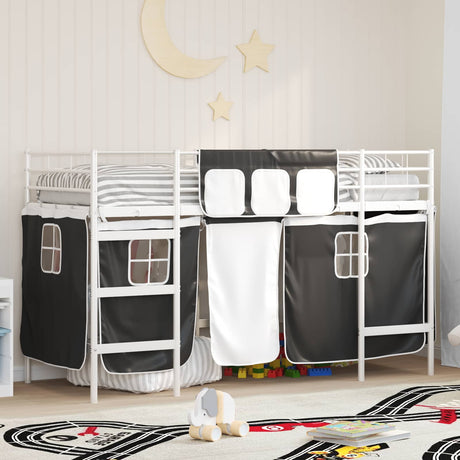 Vidaxl bunkbed voor kinderen met gordijnen wit en zwart 75 x 190 cm