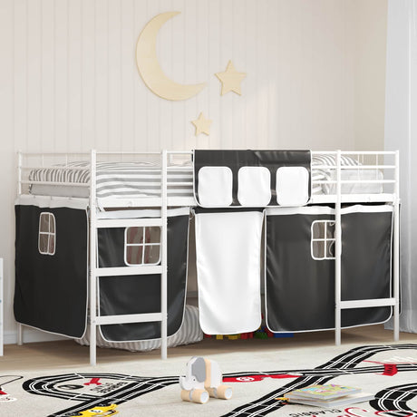 Vidaxl bunkbed voor kinderen met gordijnen wit en zwart 107 x 203 cm