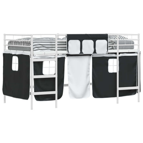 Vidaxl bunkbed voor kinderen met gordijnen wit en zwart 107 x 203 cm