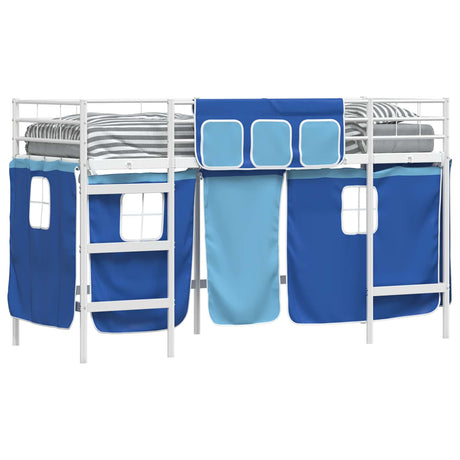 Vidaxl bunkbed voor kinderen met gordijnen wit en blauw 75 x 190 cm