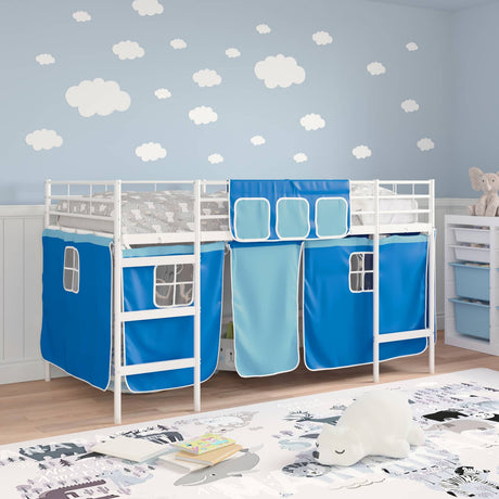 Vidaxl bunkbed voor kinderen met gordijnen wit en blauw 80 x 200 cm