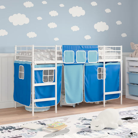 Vidaxl bunkbed voor kinderen met gordijnen wit en blauw 100 x 190 cm