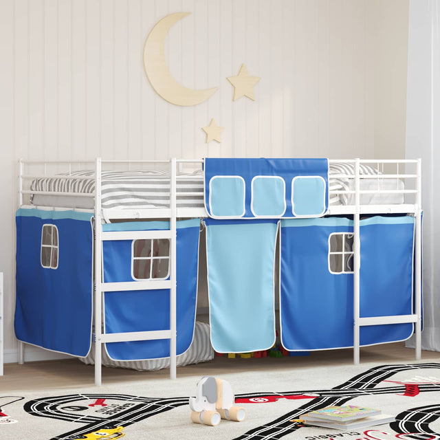 Vidaxl bunkbed voor kinderen met gordijnen wit en blauw 100 x 200 cm