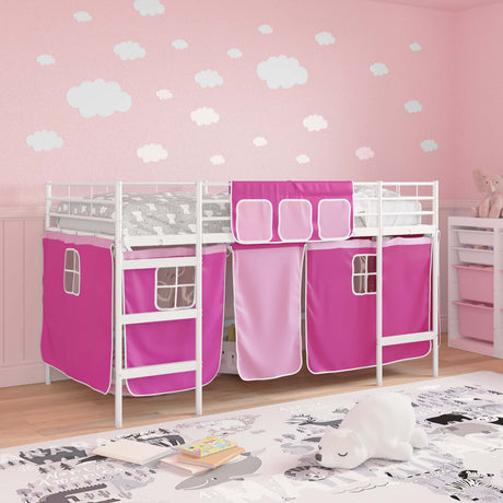 Vidaxl bunkbed voor kinderen met gordijnen wit en roze 80 x 200 cm