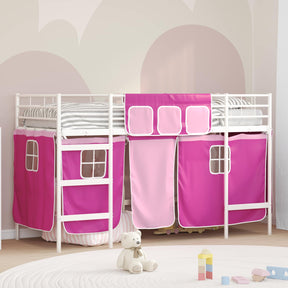 Vidaxl bunkbed voor kinderen met gordijnen wit en roze 90 x 190 cm