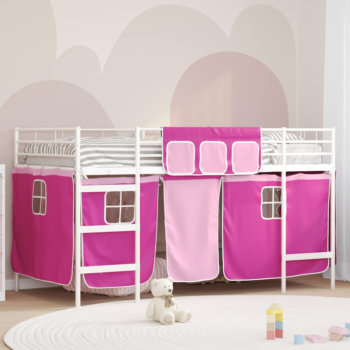 Vidaxl bunkbed voor kinderen met gordijnen wit en roze 100 x 200 cm
