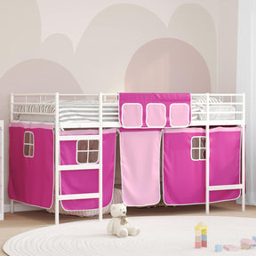 Vidaxl bunkbed voor kinderen met gordijnen wit en roze 100 x 200 cm