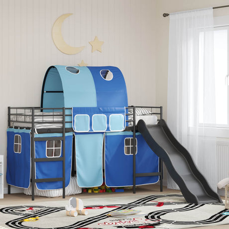 Vidaxl bunkbed voor kinderen met gordijnen zwart en blauw 75 x 190 cm