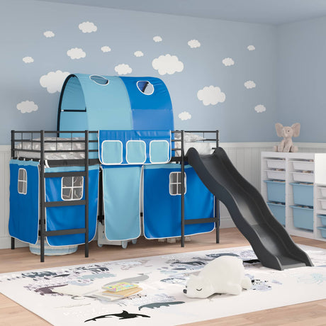 Vidaxl bunkbed voor kinderen met gordijnen zwart en blauw 75 x 190 cm