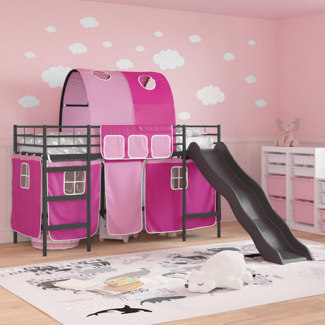 Vidaxl bunkbed voor kinderen met gordijnen zwart en roze 75 x 190 cm