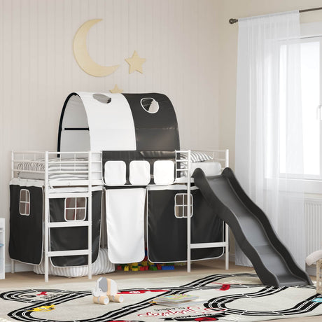 Vidaxl bunkbed voor kinderen met gordijnen wit en zwart 75 x 190 cm