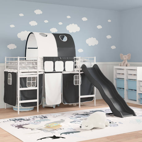 Vidaxl bunkbed voor kinderen met gordijnen wit en zwart 75 x 190 cm