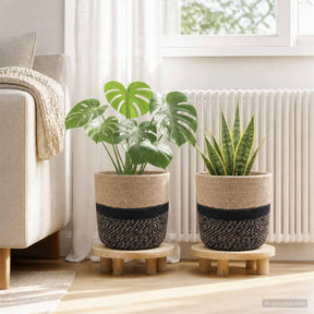Vidaxl plantenpot set 2 st naturel en zwart ø 21 x 21 cm