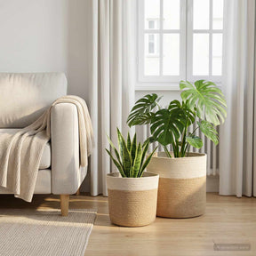 Vidaxl plantenpot set 2 st natuurlijk en wit ø 28 x 28 cm