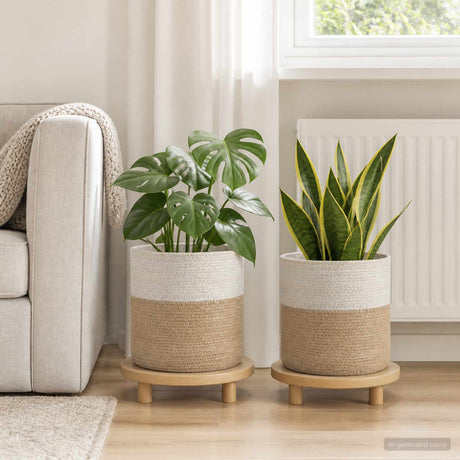 Vidaxl plantenpot set 2 st natuurlijk en wit ø 28 x 28 cm