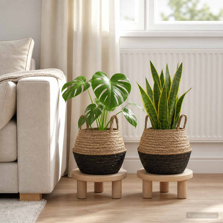Vidaxl plantenpot met handvatten 2 st zwart ø 32 x 32 cm 100% zeegras