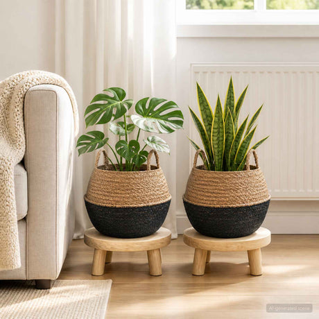 Vidaxl plantenpot met handvatten 2 st zwart ø 45 x 36 cm 100% zeegras