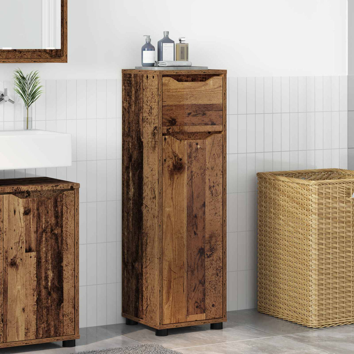 Vidaxl badkamer kast oud hout 30,5 x 30 x 101 cm bewerkt hout