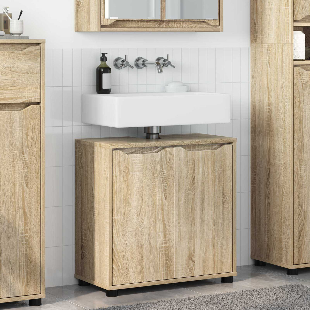 Vidaxl badkamer wastafelkast sonoma eiken 60 x 30 x 60 cm bewerkt hout