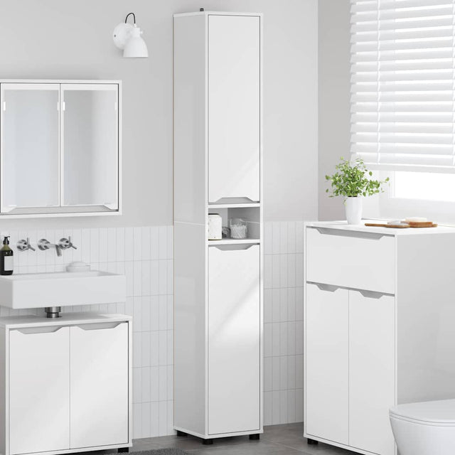 Vidaxl badkamer kast hoogglans wit 30,5 x 30 x 195 cm bewerkt hout