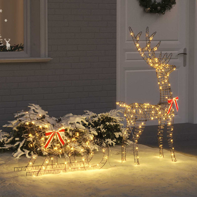 Vidaxl rendier trek slede 200 led's warmwit 70 x 26 x 129 cm rattan