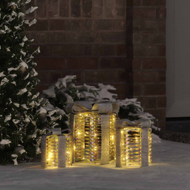 Vidaxl cadeau doos decoratie 3 st 60 led's warmwit 20 x 20 x 20 cm pet