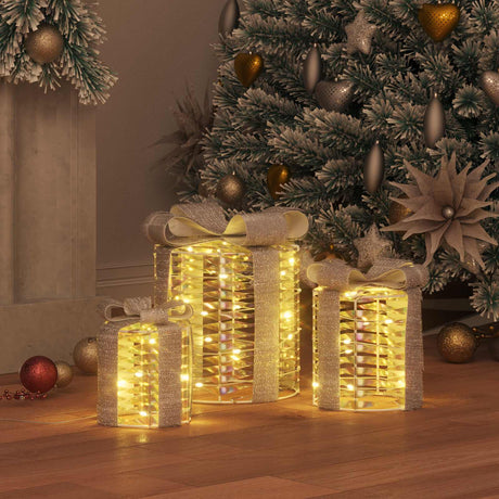 Vidaxl cadeau doos decoratie 3 st 60 led's warmwit 20 x 20 x 20 cm pet