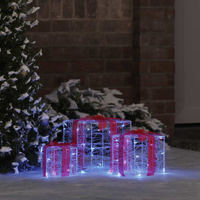 Vidaxl cadeau doos 3 st 60 led's blauw 20 x 20 x 20 cm acryl