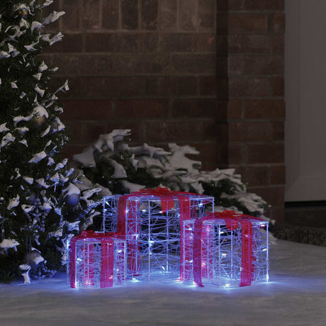 Vidaxl cadeau doos 3 st blauw 20 x 20 x 20 cm acryl 60 led's