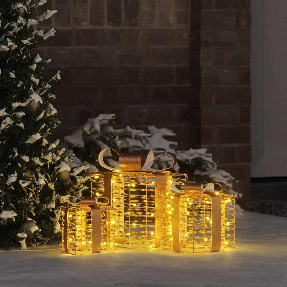 Vidaxl verlichte kerstcadeau doos 3 st 150 led's warmwit
