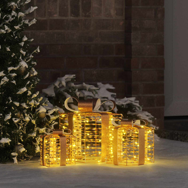 Vidaxl verlichte kerstcadeau doos 3 st 150 led's warmwit