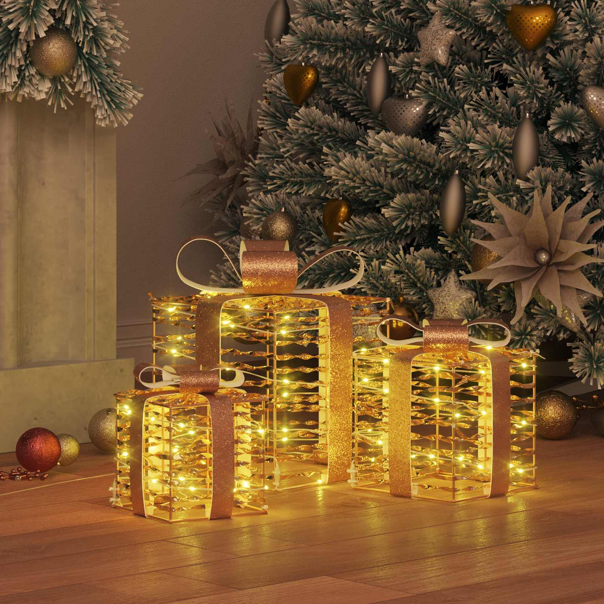 Vidaxl verlichte kerstcadeau doos 3 st 150 led's warmwit