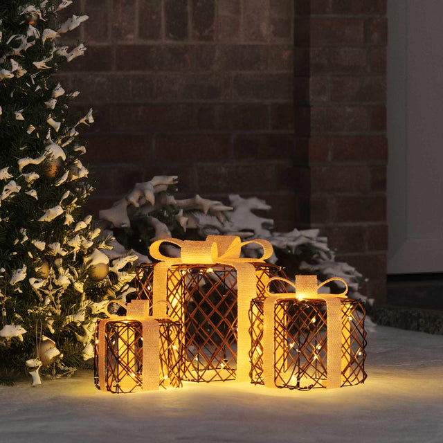 Vidaxl verlichte kerstcadeau doos 3 st 150 led's warmwit
