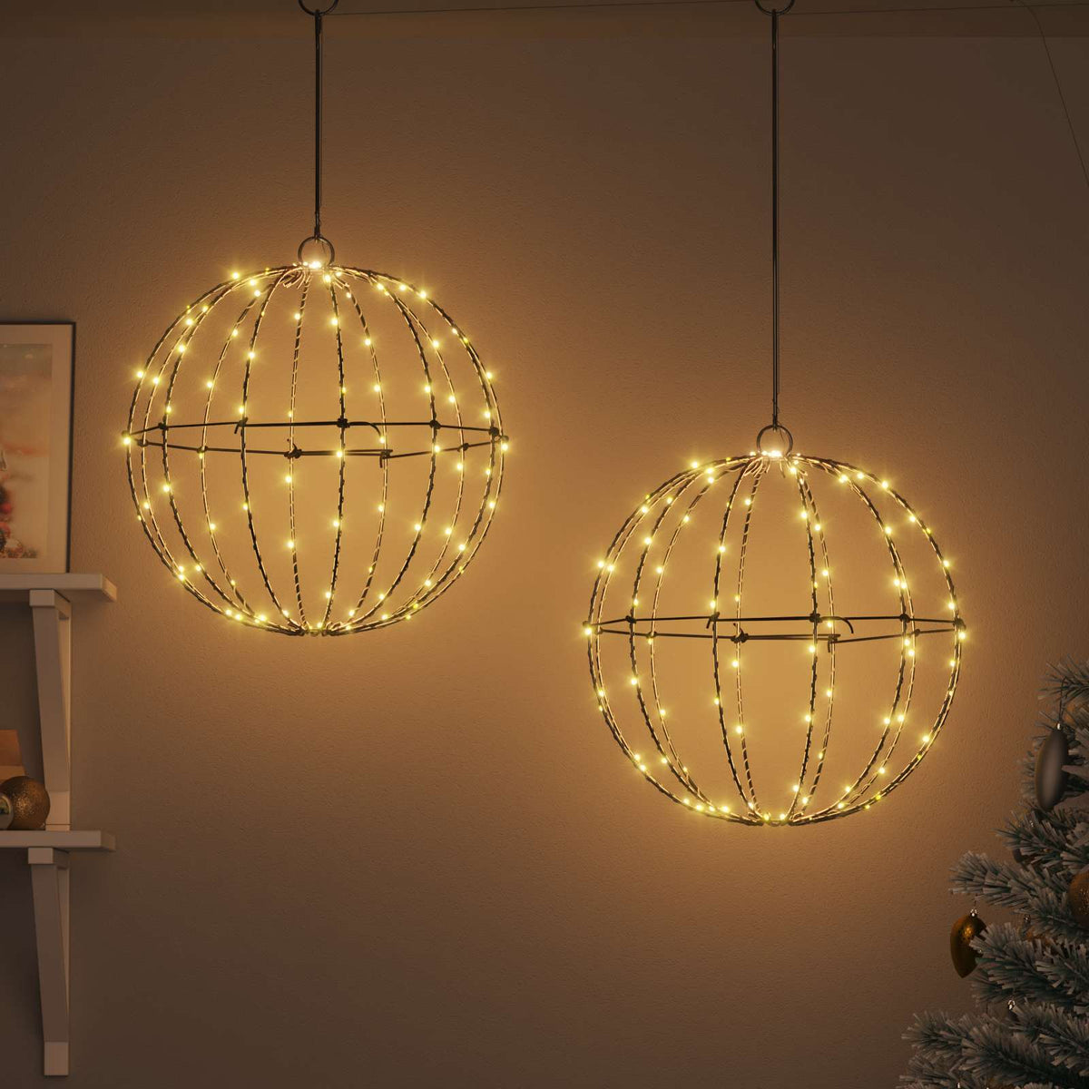 Vidaxl bal 2 st warmwit 40 x 40 x 42 cm metaal 192 led's