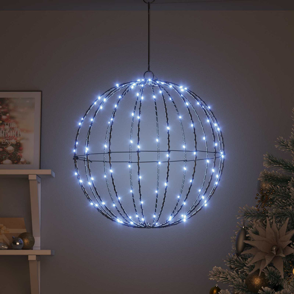 Vidaxl bal koudwit 50 x 50 x 52 cm metaal 160 led's