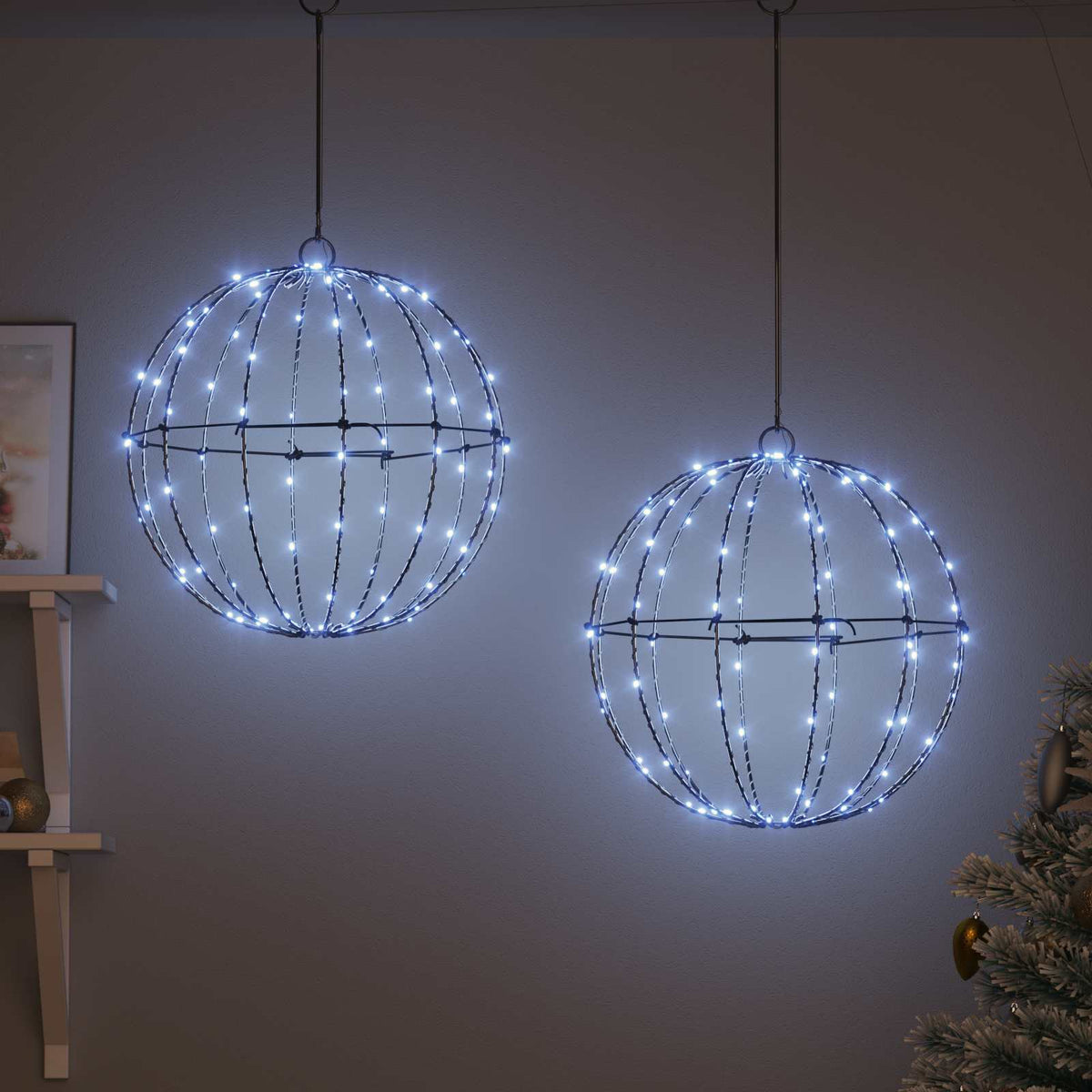 Vidaxl bal 2 st koudwit 40 x 40 x 42 cm metaal 192 led's