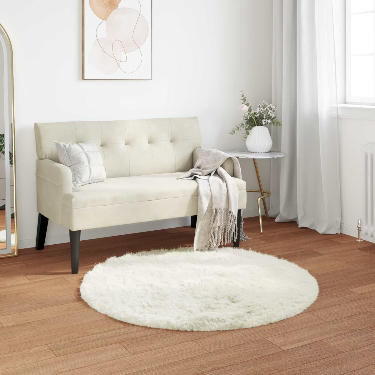 Vidaxl tapijt van imitatie tafalla wit ø 100 cm polyester