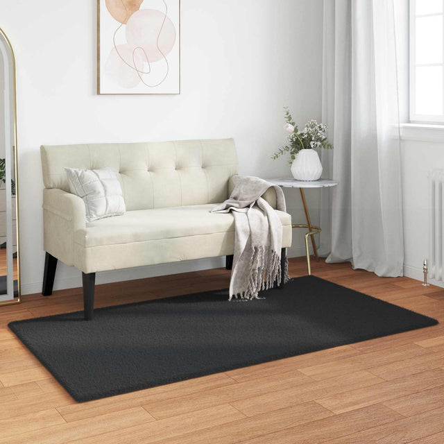 Vidaxl antislip vloerkleed van imitatie konijnenbont olite zwart