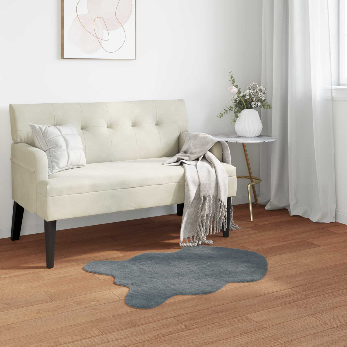 Vidaxl antislip vloerkleed van imitatie konijnenbont olite 50 x 80 cm