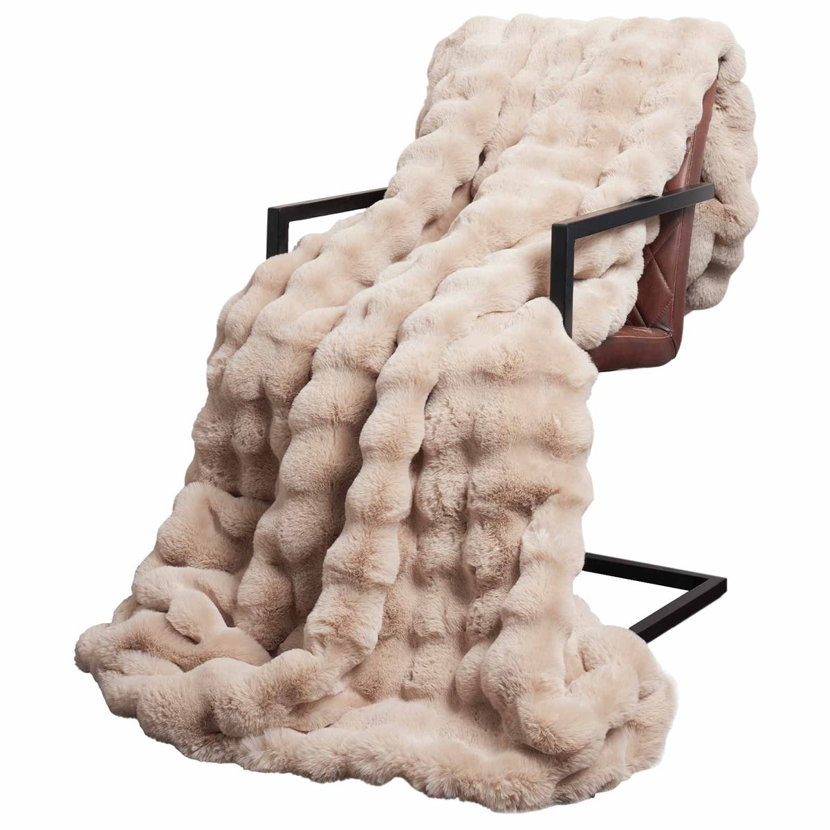 Vidaxl antislip deken van imitatie konijnenbont olite beige polyester