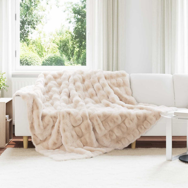 Vidaxl antislip deken van imitatie konijnenbont olite beige polyester