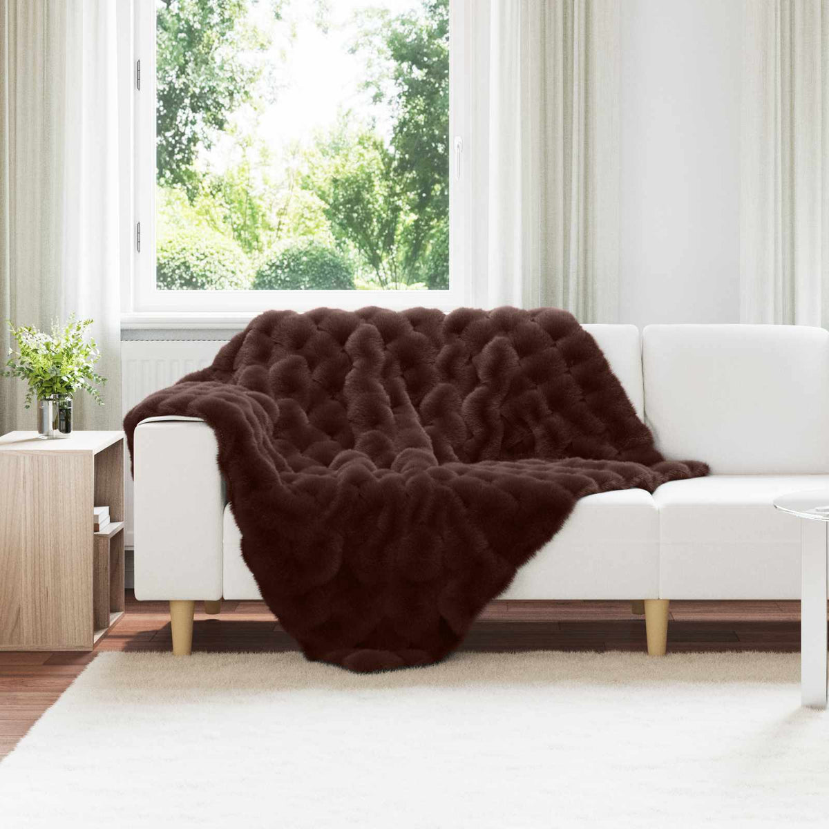 Vidaxl antislip deken van imitatie konijnenbont olite 4 st kameel