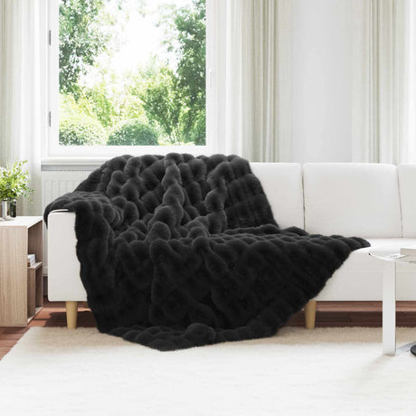 Vidaxl antislip deken van imitatie konijnenbont olite zwart polyester