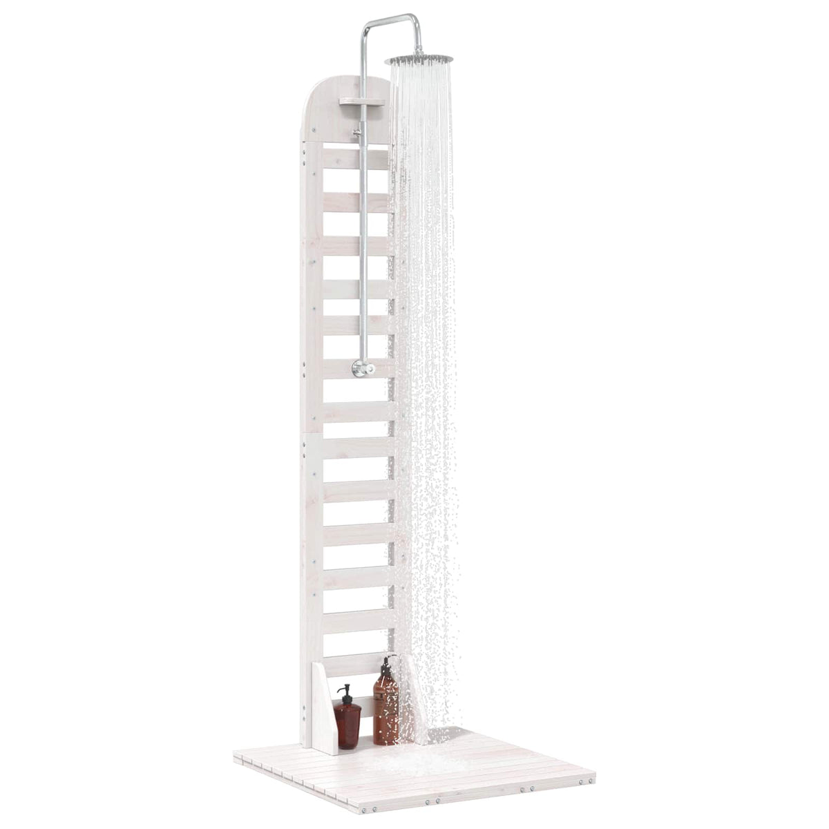Vidaxl buitendouche 223 cm massief grenenhout en roestvrij staal wit