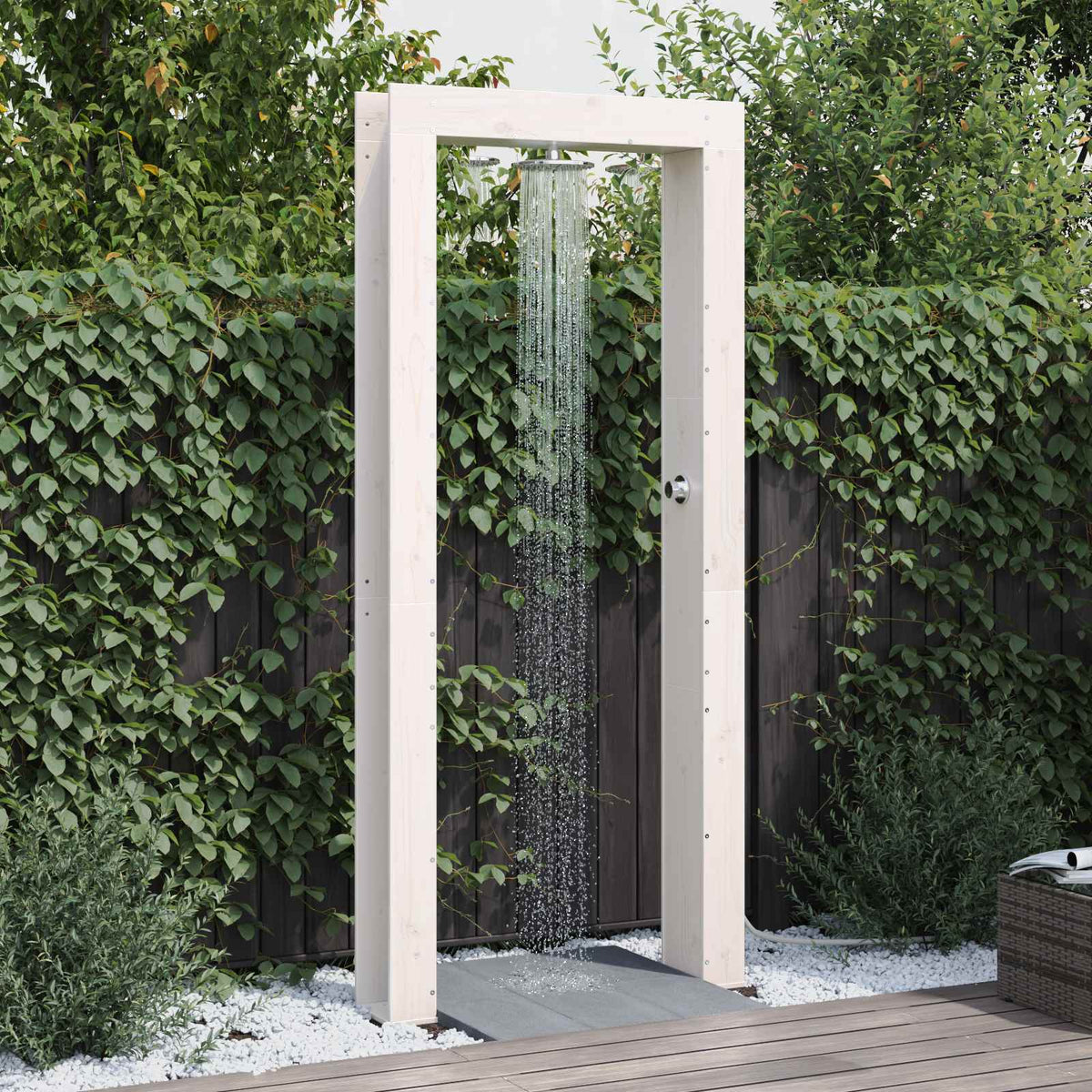 Vidaxl buitendouche 226 cm massief grenenhout en roestvrij staal wit