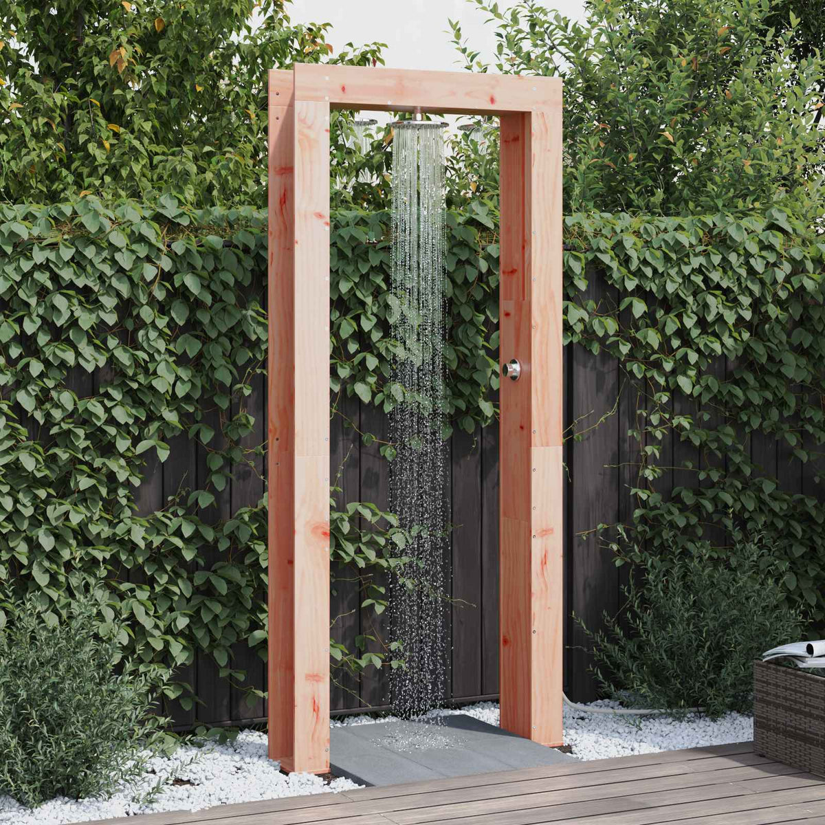 Vidaxl buitendouche 226 cm massief douglas hout en roestvrij staal